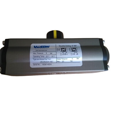 Πνευματικός περιστρεφόμενος ενεργοποιητής με περιστροφή 180 μοιρών Διπλής δράσης σκληρό ανωτισμένο αλουμίνιο ISO5211 & DIN3337 πρότυπο